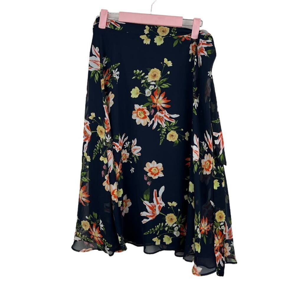 Ann Taylor Navy Floral Midi Skirt